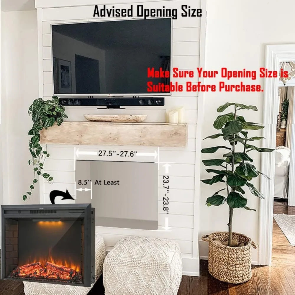 30 Inch Electric Fireplace Insert with Retro Recessed Design, Heater with Fire Cracking Sound, Remote Control and Timer, 750W/15