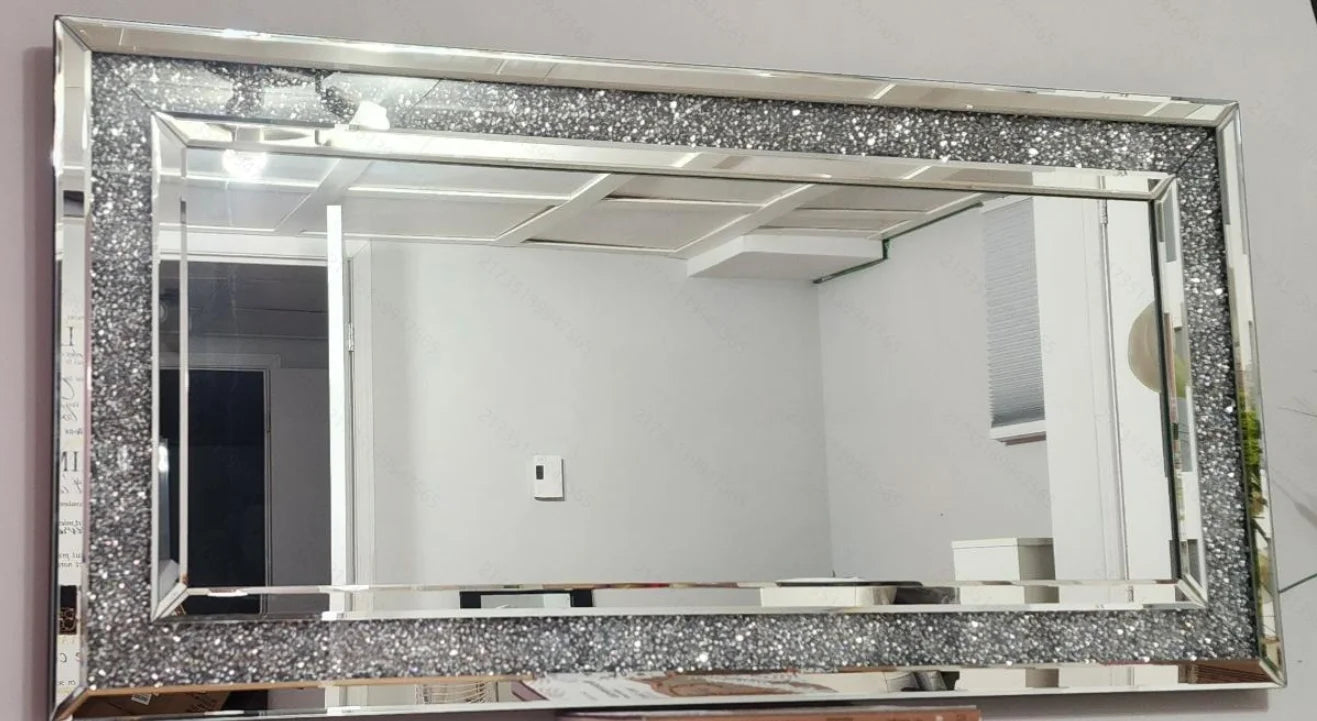 Decor Mirrors Rectangle Venetian Wall Mirrors Polished Crush Crystal Diamond Edge
