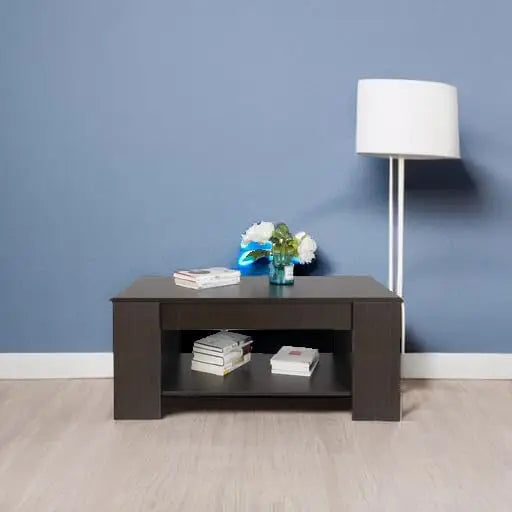 SUPER DEAL Modern Lift Top Coffee Table w/Hidden Compartment and Storage Shelves Pop-Up Storage Cocktail