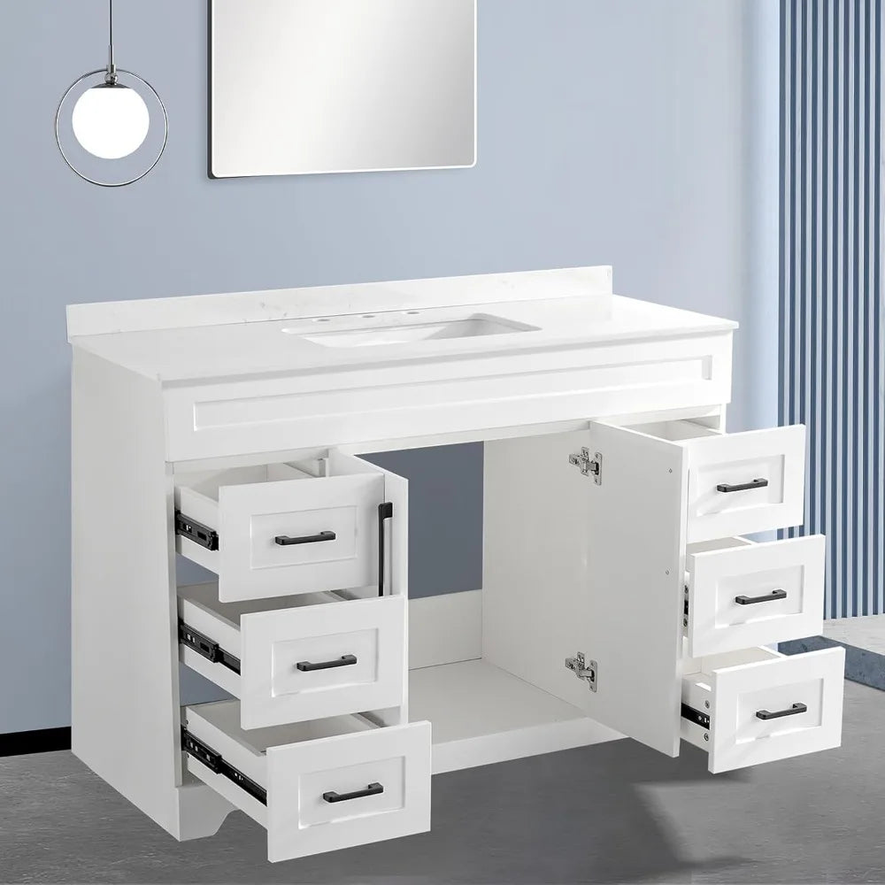 48” Bathroom Vanity White Base Cabinet, Freestanding Single Sink Configuration
