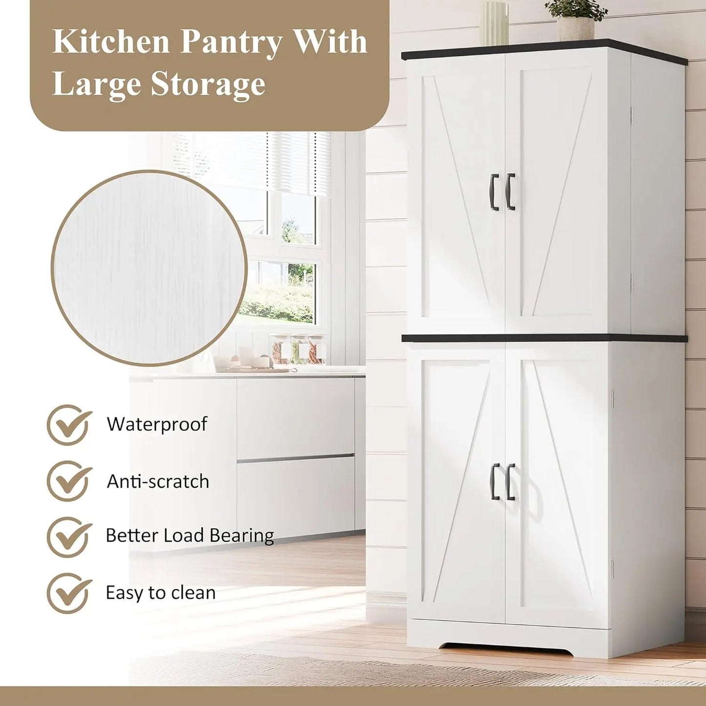 Sturdy Kitchen Pantry Storage Cabinets w/ Adjustable Shelves