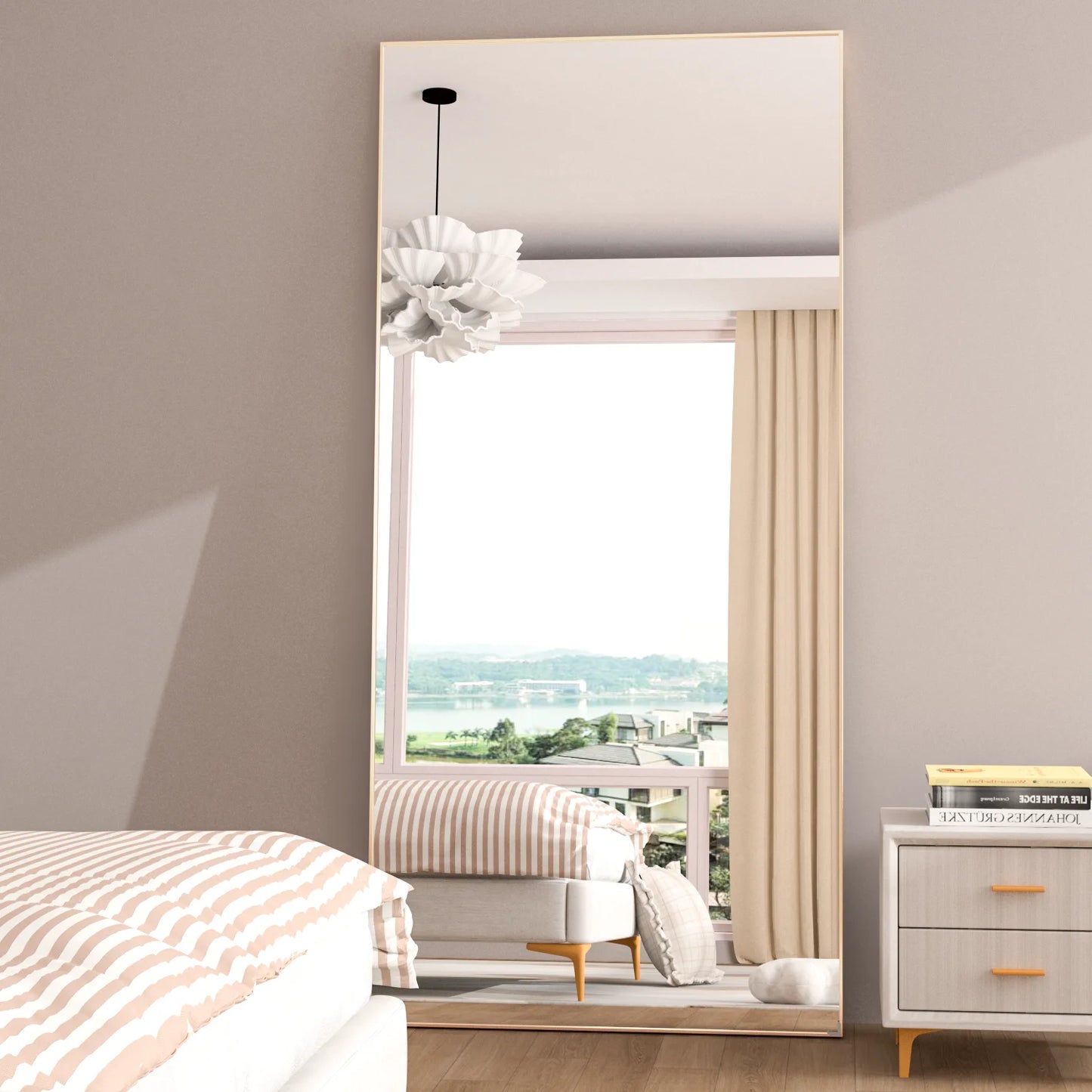 Full Length Mirror 65" * 24 ", Floor Standing Mirror, Black Metal Frame