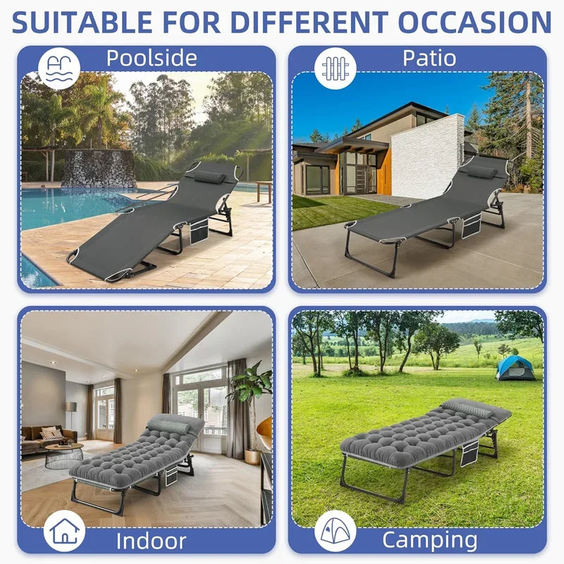 Camping Cot with Mattress, 4-Position, Portable Sleeping Cot for Camp, Beach