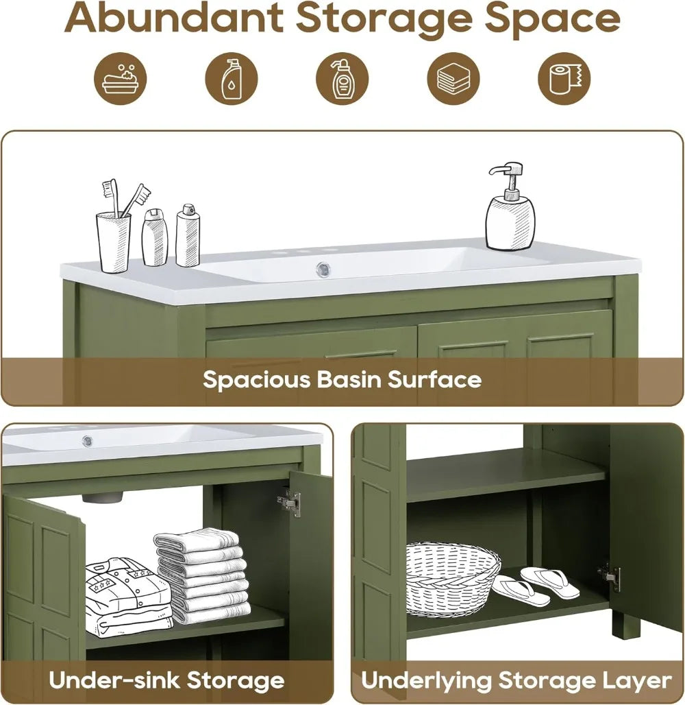 36" Freestanding Bathroom Vanity with Ceramic Sink, Wood Cabinet