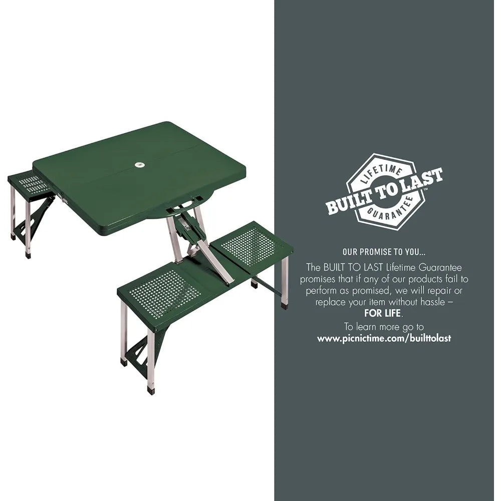 Portable Folding Picnic Table with Seats for 4, Collapsible Aluminum Table with Benches & Umbrella Hole, Lightweight