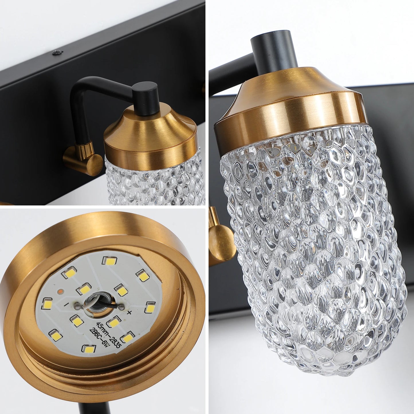 Minimally retro bathroom vanity table lamp, LED 5-bulb glass lampshade, wall mounted decorative light fixture (black)