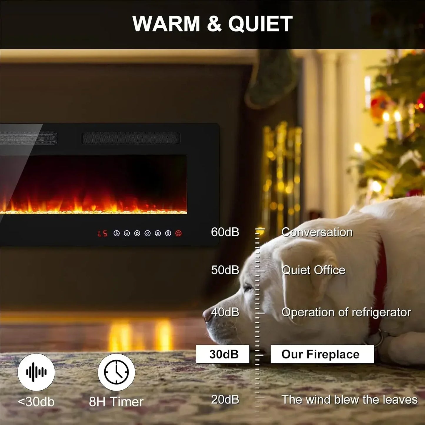 72” Recessed and Wall Mounted Fire Places Electric Fireplace with Remote Control, Toucn Screen