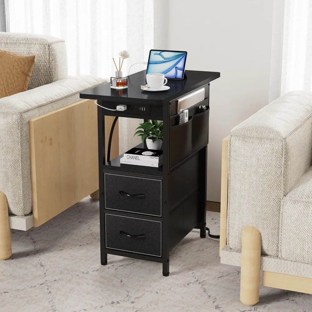 Narrow Nightstand Bedside Tables with Storage Pocket