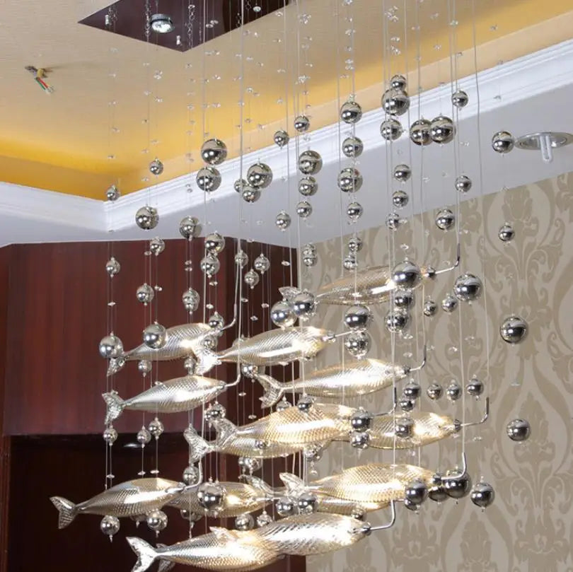 Novel creative crystal glass flying fish chandelier