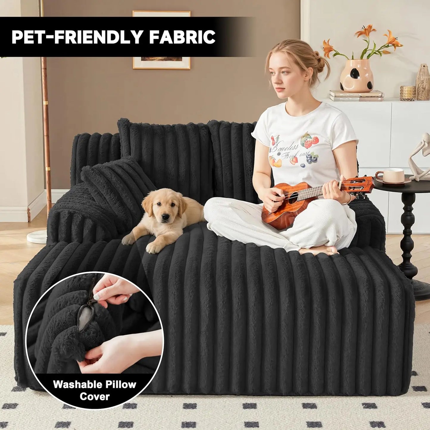 53.5” W Oversized Chaise Lounge Chair Indoor, Boneless Couch with 4 Pillows