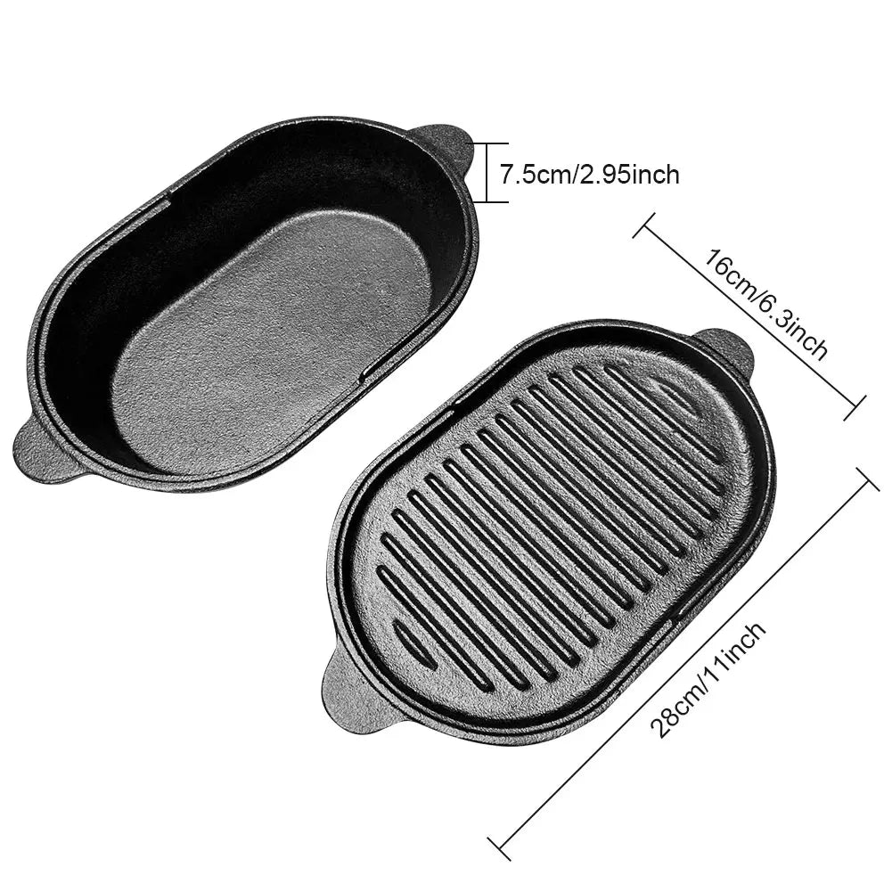 11 X 6.3in Cast Iron Griddle Pan Oval, Reversible Pan for Indoor & Outdoor Cooking