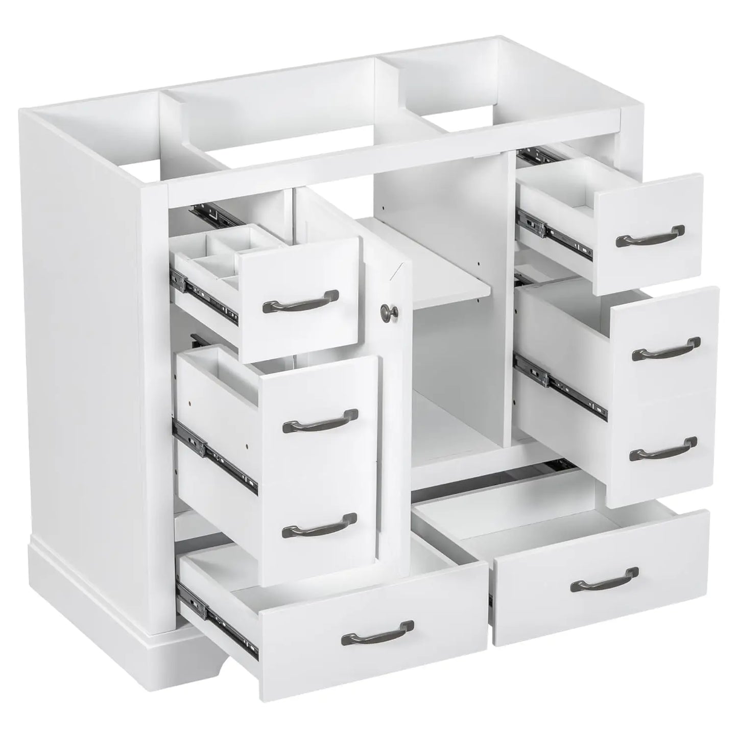 36 Inch Bathroom Vanity Cabinet Base White Storage 1 Door 6 Drawers, Customized