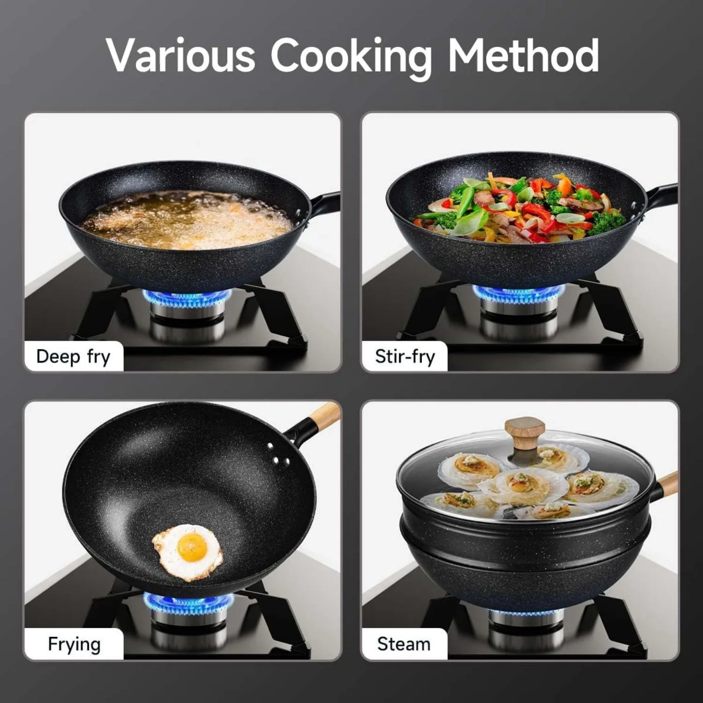 Non-Stick Wok w/ Steamer Basket,12 Inches Stir Fry Pans
