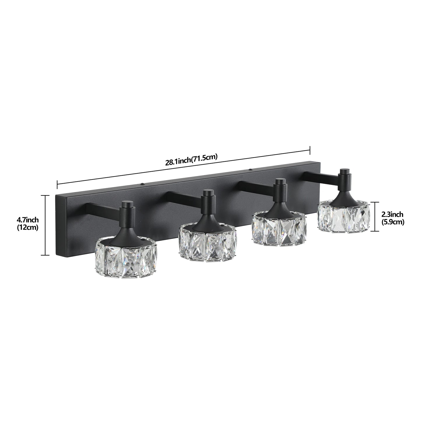 LED Vanity Light Modern 4-Light Matte Black Fixture with Crystal Glass Shades