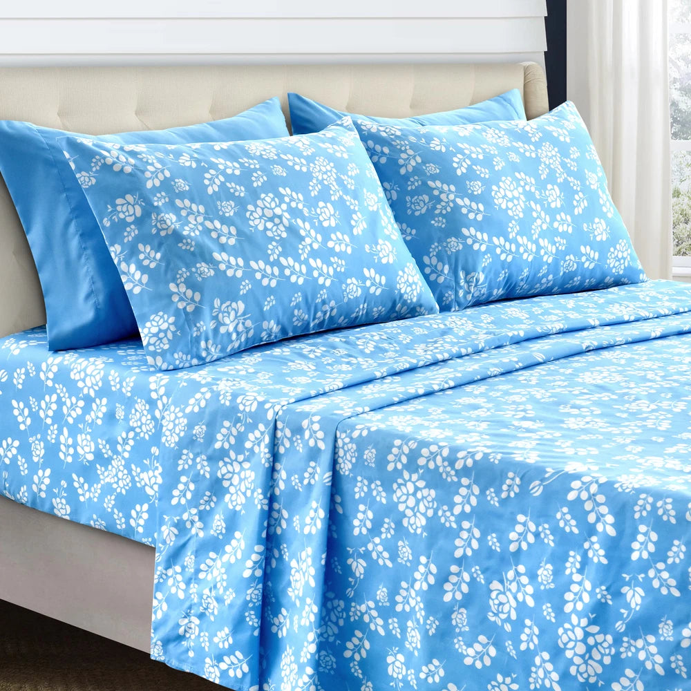 LUX Décor Floral Sheet Set - 3 Piece Ultra-Soft Microfiber Bed Sheets W /Flat Sheet, 16 Inches Deep Pocket Fitted Sheet