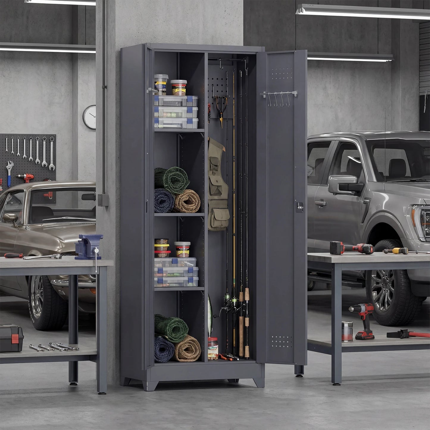 Professional Garage Tool Storage Cabinet Heavy Duty Lockable Adjustable Shelves Waterproof