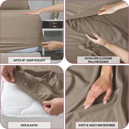 LUX Décor Sheet Set – 6 Piece Ultra-Soft Microfiber Bed Sheets with Flat Sheet, 16 Inches Deep Pocket Fitted Sheet