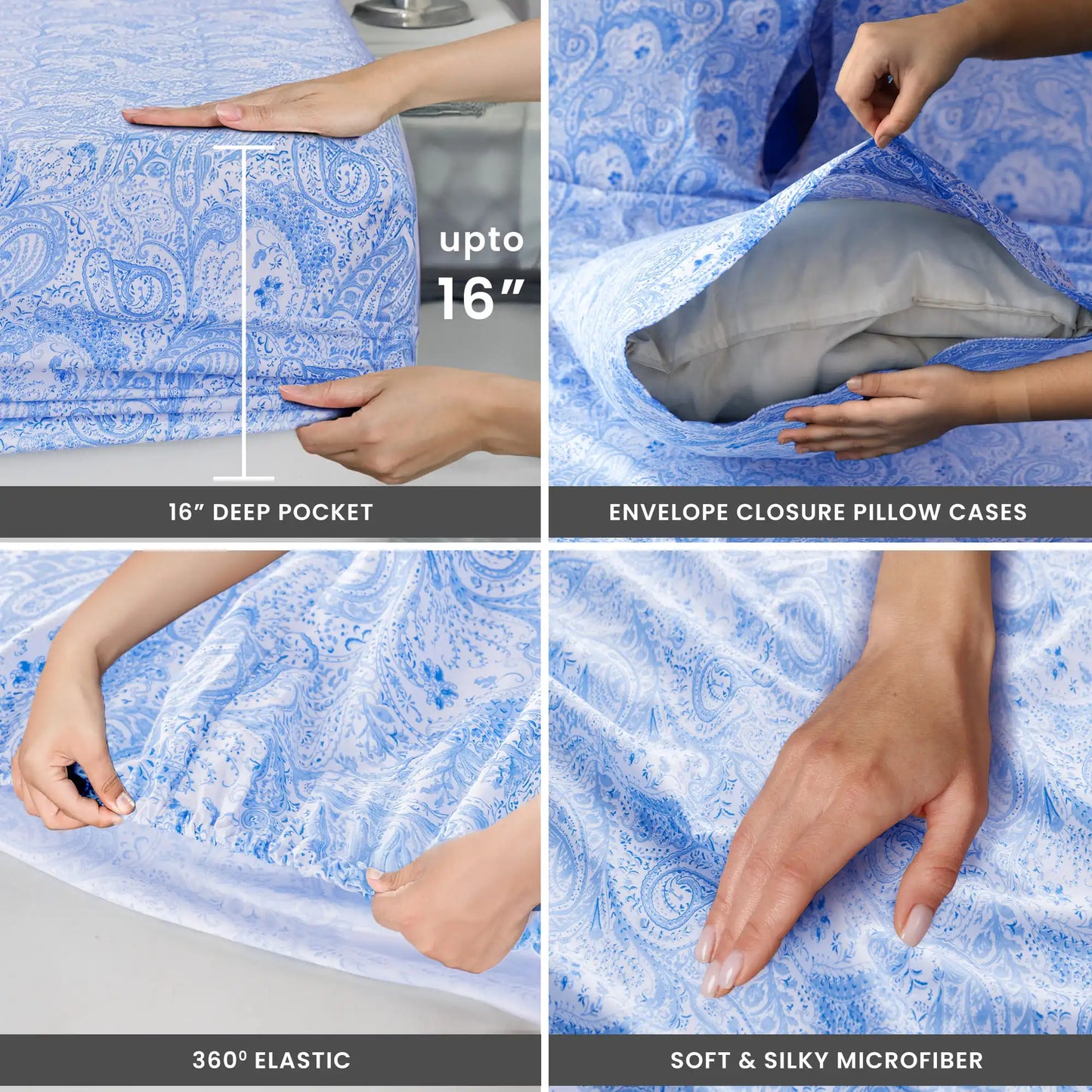 Lux Decor 4-Piece Paisley Bed Sheet Set – Soft Brushed Microfiber Sheets