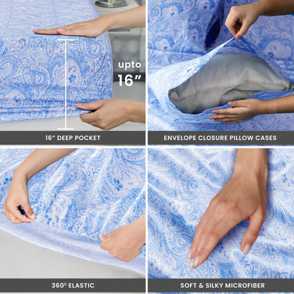 Lux Decor 4-Piece Paisley Bed Sheet Set – Soft Brushed Microfiber Sheets
