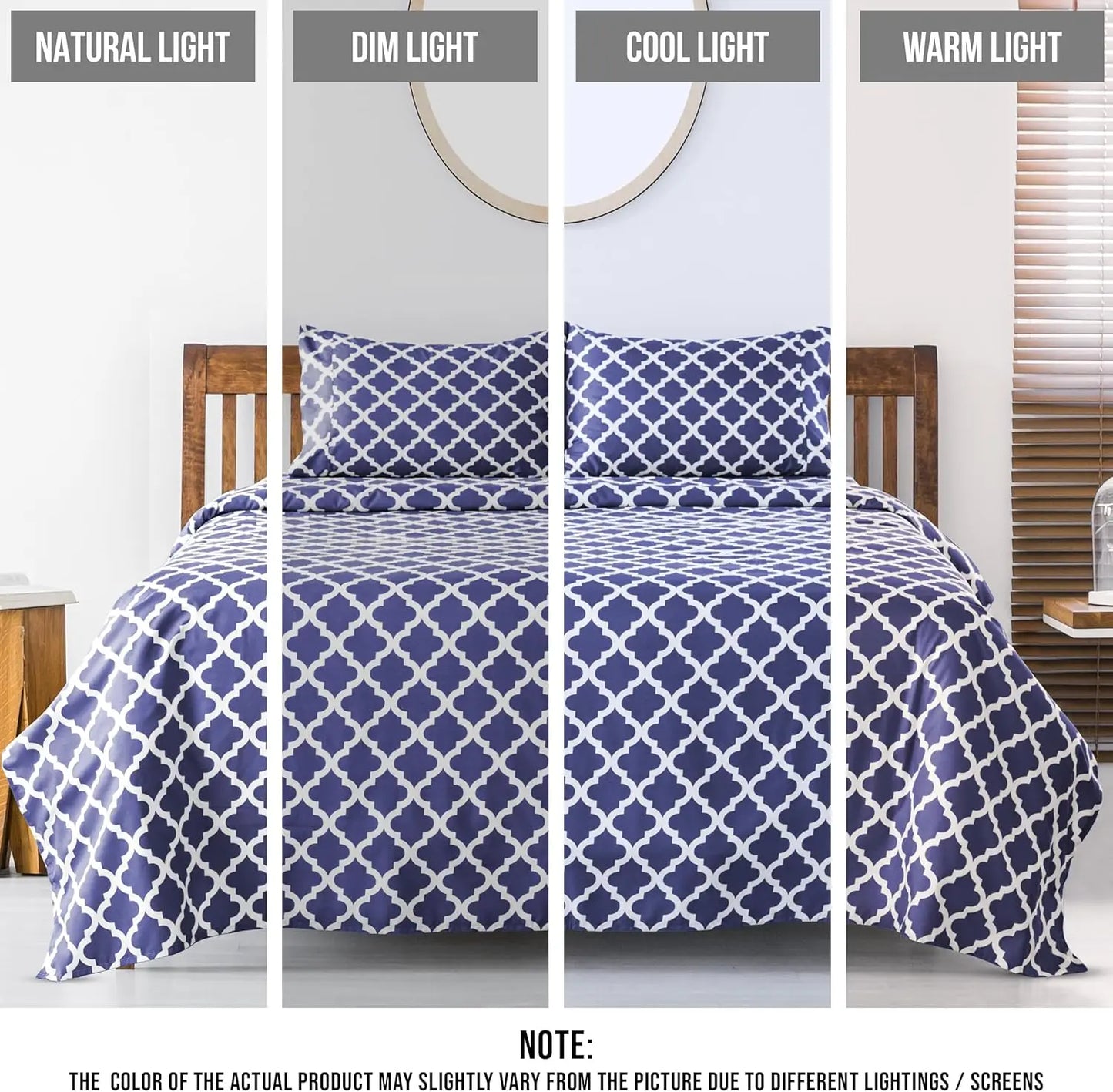 LUX Décor Quatrefoil Sheet Set - 4PC Ultra-Soft Microfiber Bed Sheets with Flat Sheet