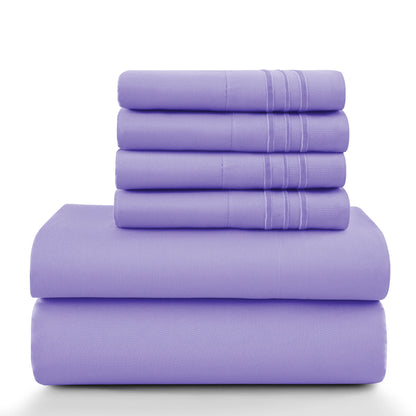 LUX Décor Sheet Set – 6 Piece Ultra-Soft Microfiber Bed Sheets with Flat Sheet, 16 Inches Deep Pocket Fitted Sheet