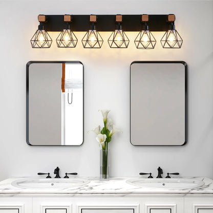 Vanity Wall Light | Cage Farmhouse Geometric Style | Black Iron Metal | E26 Bulb Socket