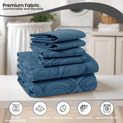 Lux Decor 6Pc Paisley Sheet Set – Soft Microfiber, Wrinkle-Free