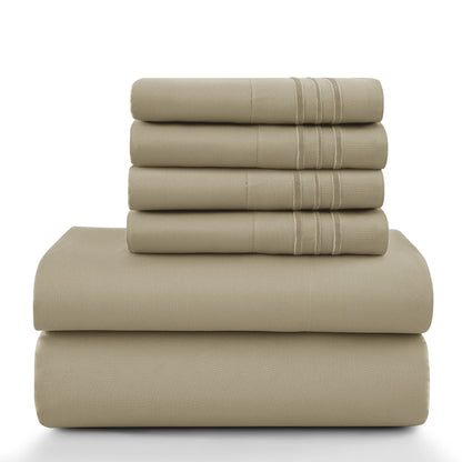 LUX Décor Sheet Set – 6 Piece Ultra-Soft Microfiber Bed Sheets with Flat Sheet, 16 Inches Deep Pocket Fitted Sheet