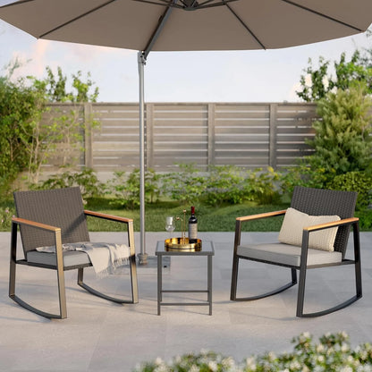 3 Pieces Rocking Patio Bistro Set with Anti-Scald Armrest,