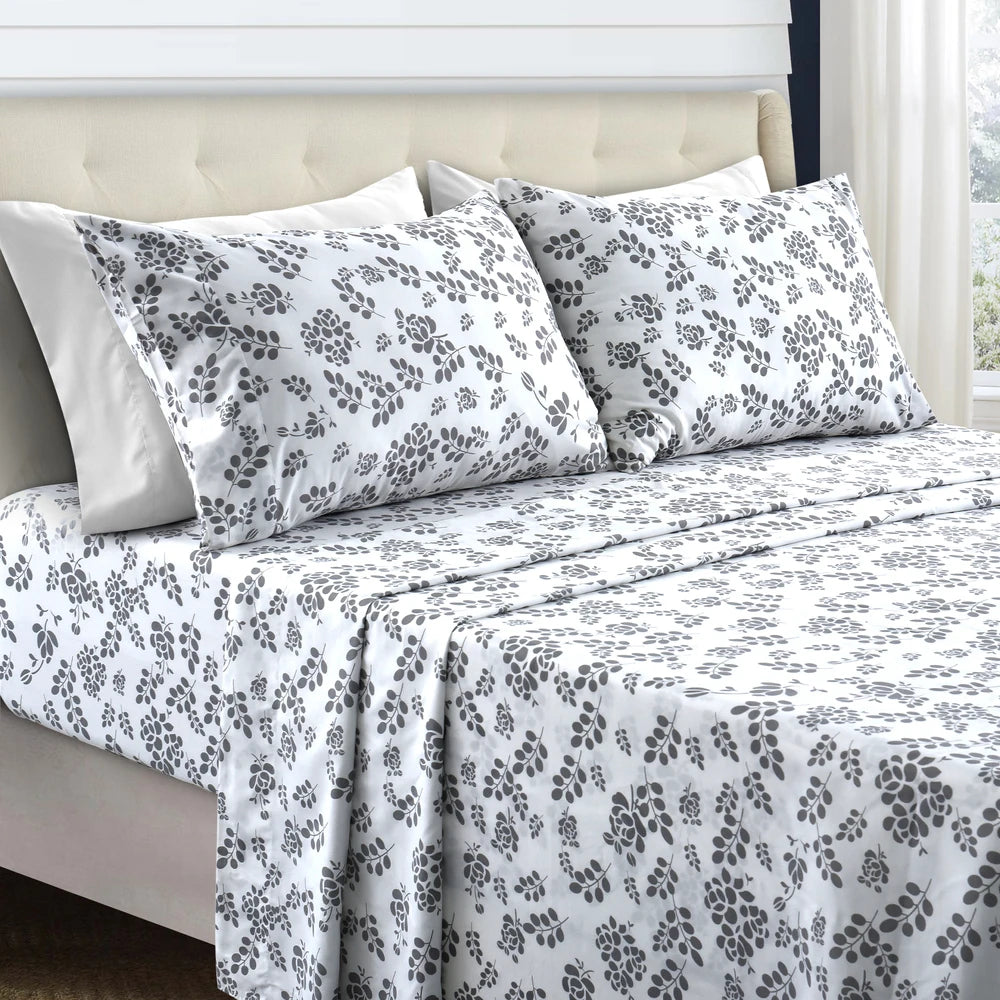 LUX Décor Floral Sheet Set - 3 Piece Ultra-Soft Microfiber Bed Sheets W /Flat Sheet, 16 Inches Deep Pocket Fitted Sheet