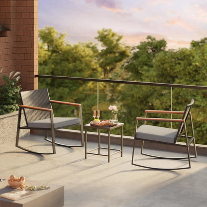 3 Pieces Rocking Patio Bistro Set with Anti-Scald Armrest,