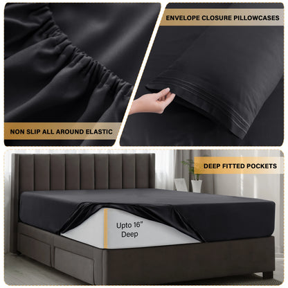 LUX Décor Sheet Set – 6 Piece Ultra-Soft Microfiber Bed Sheets with Flat Sheet, 16 Inches Deep Pocket Fitted Sheet