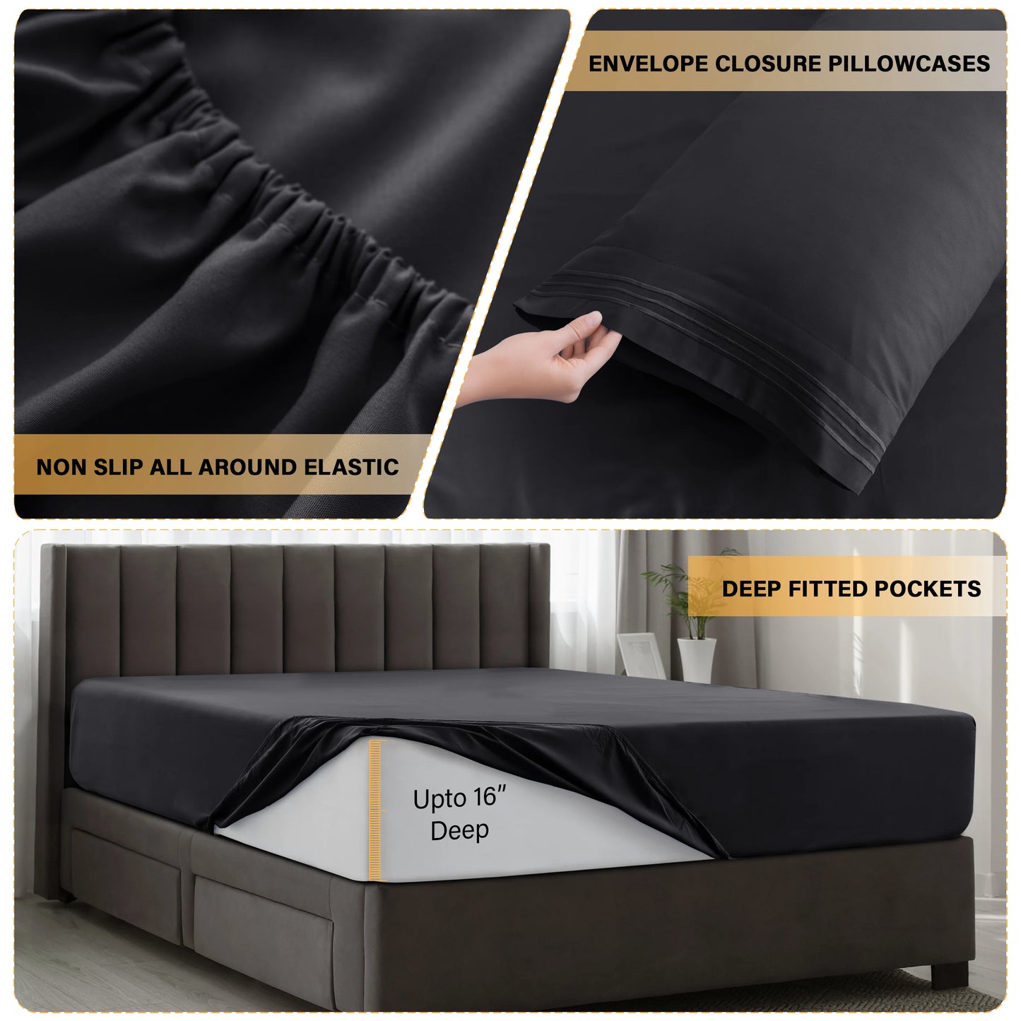 LUX Décor Sheet Set – 6 Piece Ultra-Soft Microfiber Bed Sheets with Flat Sheet, 16 Inches Deep Pocket Fitted Sheet