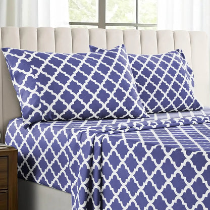 LUX Décor Quatrefoil Sheet Set - 4PC Ultra-Soft Microfiber Bed Sheets with Flat Sheet