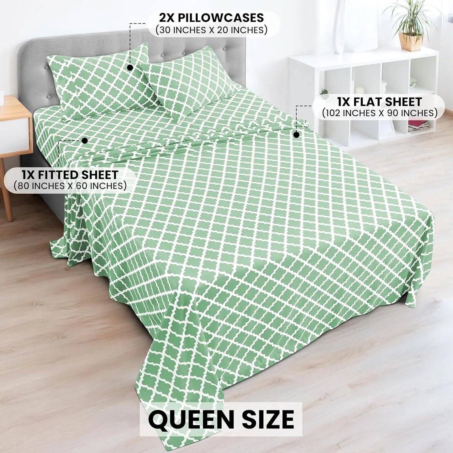 LUX Décor Quatrefoil Sheet Set - 4PC Ultra-Soft Microfiber Bed Sheets with Flat Sheet