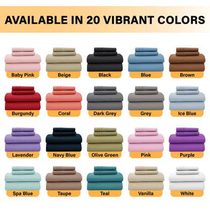 LUX Décor Sheet Set – 6 Piece Ultra-Soft Microfiber Bed Sheets with Flat Sheet, 16 Inches Deep Pocket Fitted Sheet