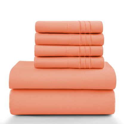 LUX Décor Sheet Set – 6 Piece Ultra-Soft Microfiber Bed Sheets with Flat Sheet, 16 Inches Deep Pocket Fitted Sheet