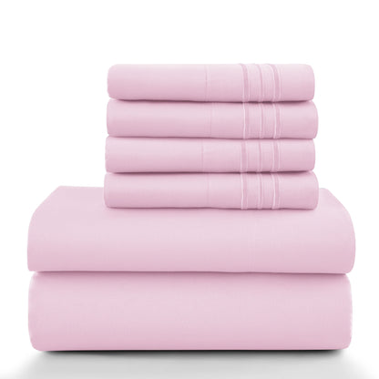 LUX Décor Sheet Set – 6 Piece Ultra-Soft Microfiber Bed Sheets with Flat Sheet, 16 Inches Deep Pocket Fitted Sheet