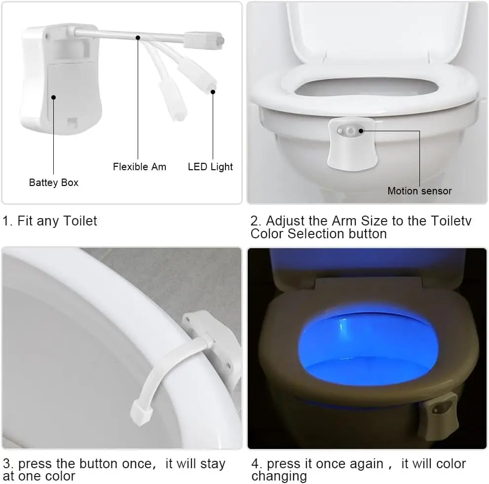 Toilet Lights Motion Detection Sensor, 1 Pack Smart Night Light for Bathroom, 16 Color Changing Inside Toilet Bowl