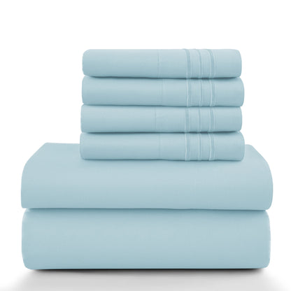 LUX Décor Sheet Set – 6 Piece Ultra-Soft Microfiber Bed Sheets with Flat Sheet, 16 Inches Deep Pocket Fitted Sheet