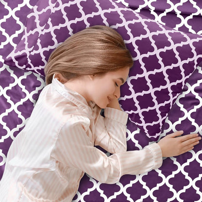 LUX Décor Quatrefoil Sheet Set - 4PC Ultra-Soft Microfiber Bed Sheets with Flat Sheet
