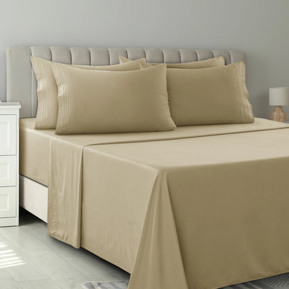 LUX Décor Sheet Set – 6 Piece Ultra-Soft Microfiber Bed Sheets with Flat Sheet, 16 Inches Deep Pocket Fitted Sheet