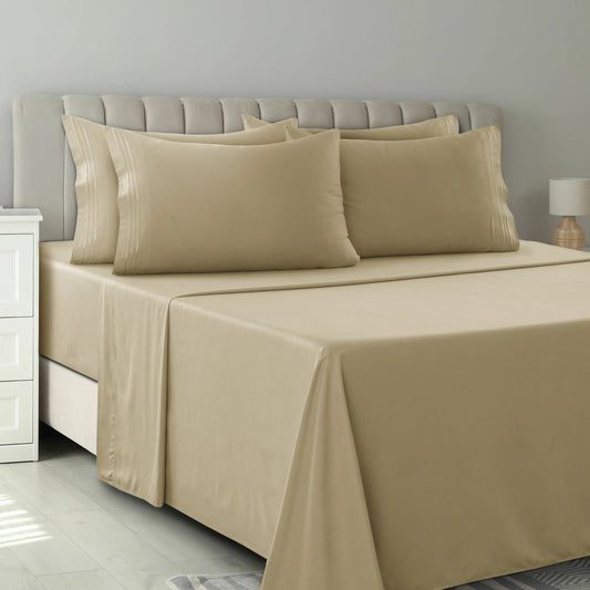 LUX Décor Sheet Set – 6 Piece Ultra-Soft Microfiber Bed Sheets with Flat Sheet, 16 Inches Deep Pocket Fitted Sheet