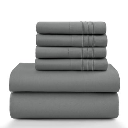 LUX Décor Sheet Set – 6 Piece Ultra-Soft Microfiber Bed Sheets with Flat Sheet, 16 Inches Deep Pocket Fitted Sheet
