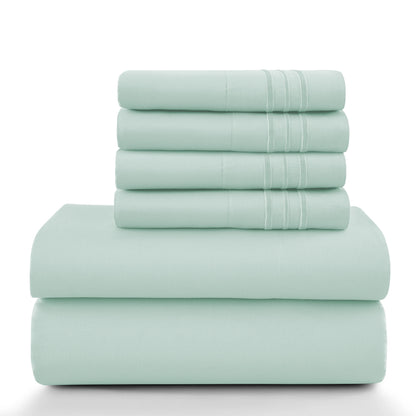 LUX Décor Sheet Set – 6 Piece Ultra-Soft Microfiber Bed Sheets with Flat Sheet, 16 Inches Deep Pocket Fitted Sheet
