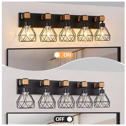 Vanity Wall Light | Cage Farmhouse Geometric Style | Black Iron Metal | E26 Bulb Socket