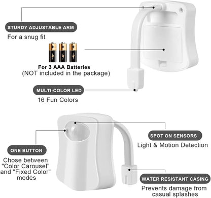 Toilet Lights Motion Detection Sensor, 1 Pack Smart Night Light for Bathroom, 16 Color Changing Inside Toilet Bowl