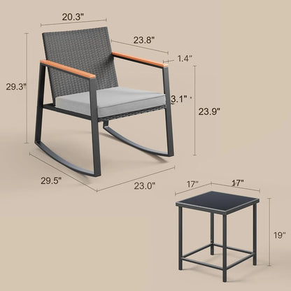 3 Pieces Rocking Patio Bistro Set with Anti-Scald Armrest,