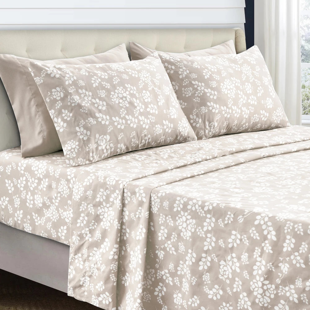 LUX Décor Floral Sheet Set - 3 Piece Ultra-Soft Microfiber Bed Sheets W /Flat Sheet, 16 Inches Deep Pocket Fitted Sheet