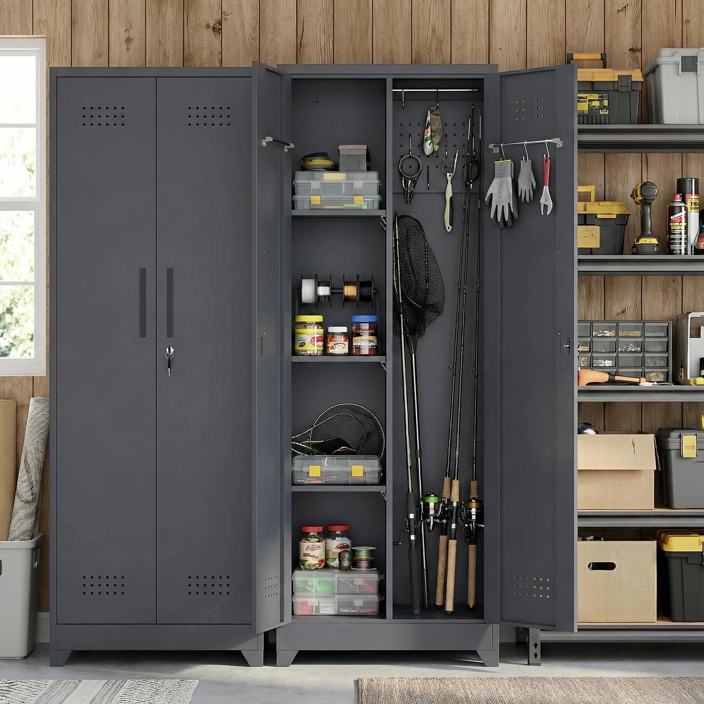 Professional Garage Tool Storage Cabinet Heavy Duty Lockable Adjustable Shelves Waterproof